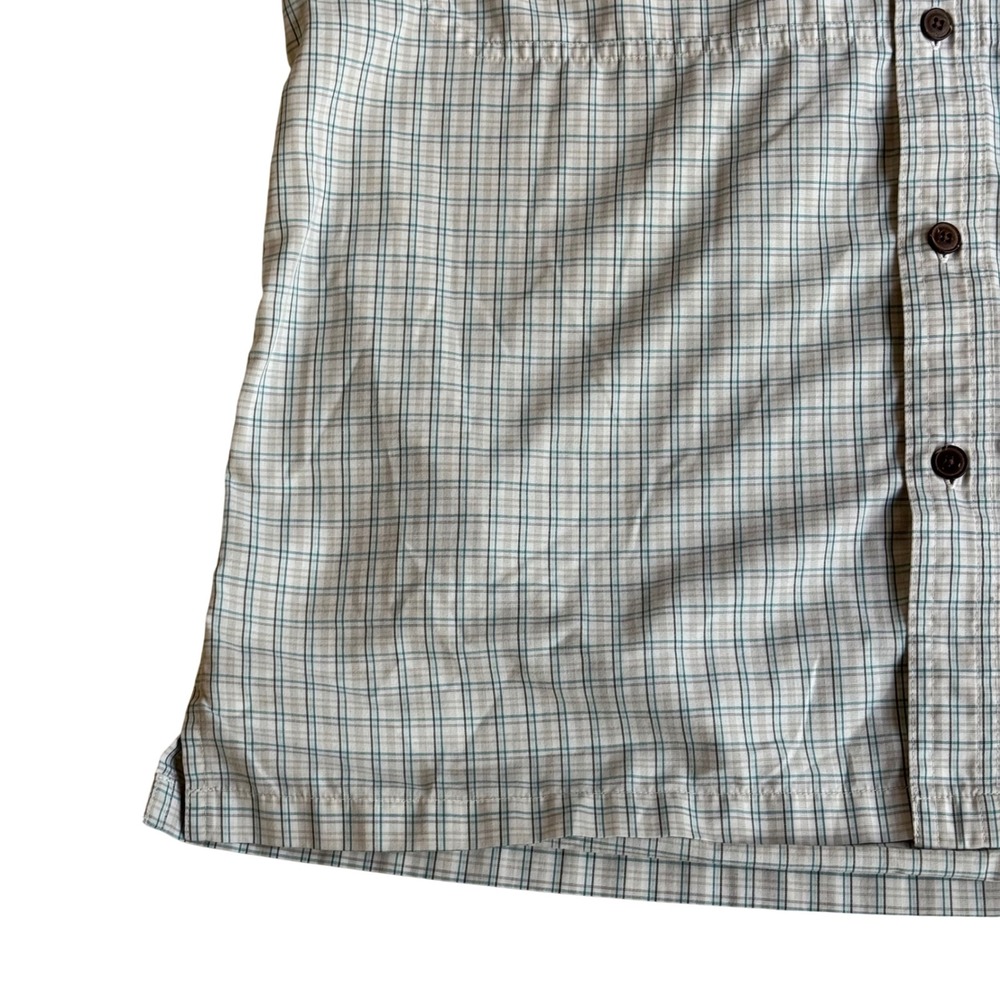Patagonia Mens Short Sleeve Plaid Button Down Shirt Tan Green Hiking Size M - Picture 6 of 12